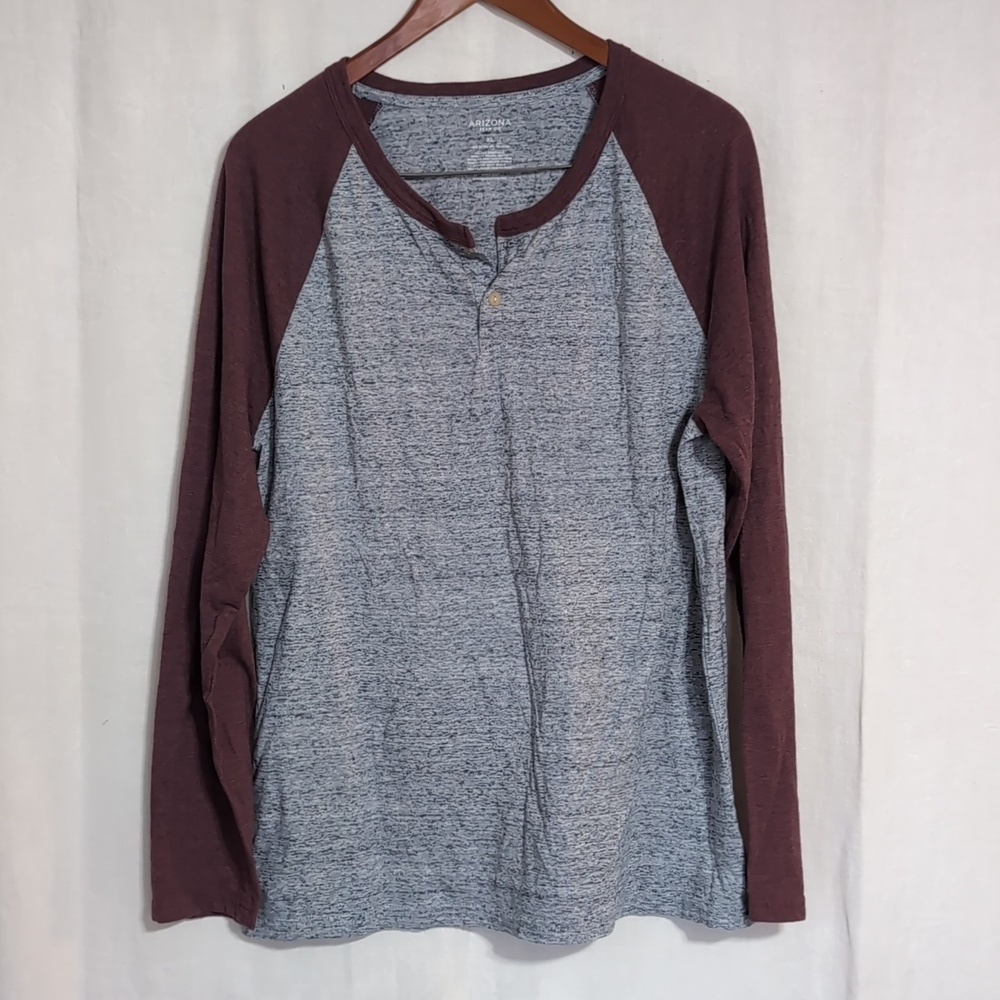 Arizona Jean Co Grey Maroon Quarter Button Baseball Tee Size Extra Large